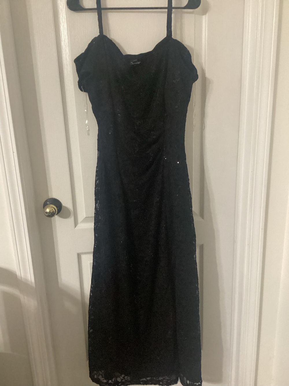 Elegant off the shoulder Black Lace sequin dress with slit